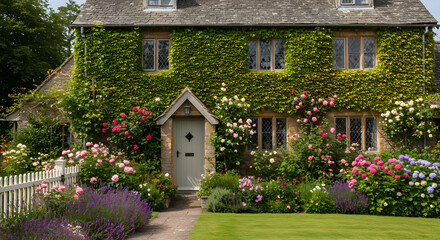 Charming Cotswold Cottage Home With Floral Garden And Green Covered Walls