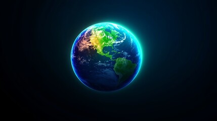 Fototapeta premium Planet Earth is displayed with vibrant continents against a dark outer space backdrop.