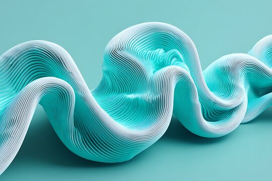 An abstract teal 3D wave pattern, isolated on a diffrent collers background, representing modern design and fluid motion.