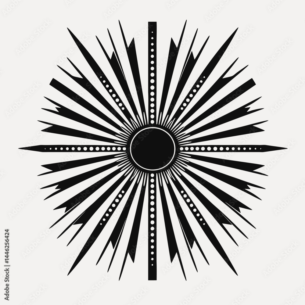 Poster black sunburst rays pattern design element geometric shape abstract light starburst decorative illus