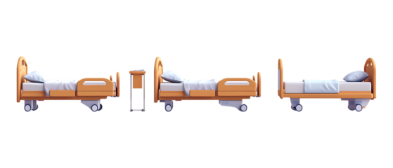 Pack of Hospital Bed Against Transparent Background for Medical Design, Healthcare Advertising, or Equipment Catalogs