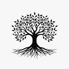 Tree of life vector illustration silhouette roots branches leaves nature symbol design graphic art concept