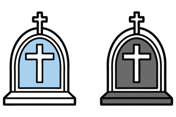 Obraz premium Two tombstones with crosses showcase a light blue and gray fill on a white background