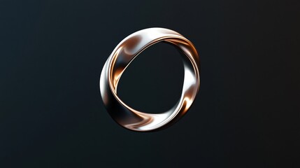 Elegant metallic ring on dark surface, contemporary design with intricate detailing, ideal for jewelry showcase or promotion.