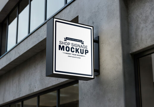 Square sign Mockup on concrete wall of modern building