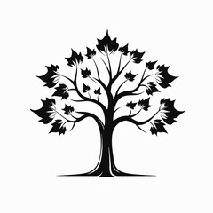 Obraz premium Black tree silhouette vector illustration design element nature art graphic isolated background drawing tree