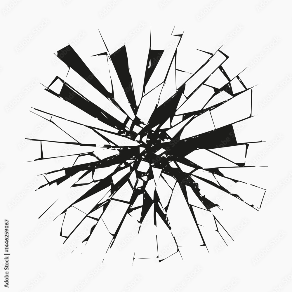 Aufkleber broken glass shards pieces abstract white background destruction fragility sharp danger texture desi