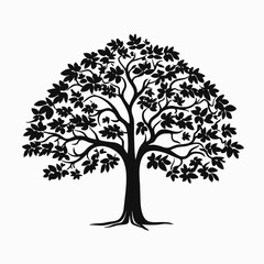 Fototapeta premium Tree silhouette vector graphic nature design black and white illustration foliage branches leaves artwork