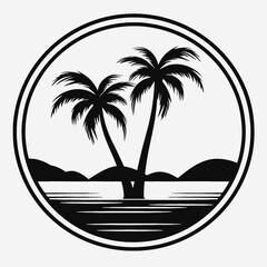Palm tree beach ocean sea tropical island summer vacation travel logo design vector illustration graphic art silhouette