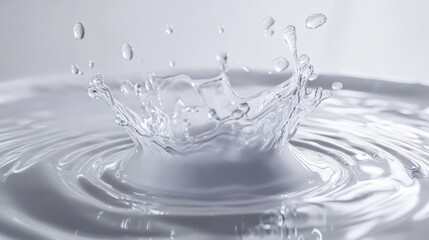 Water droplet creates a crown shaped splash and ripples