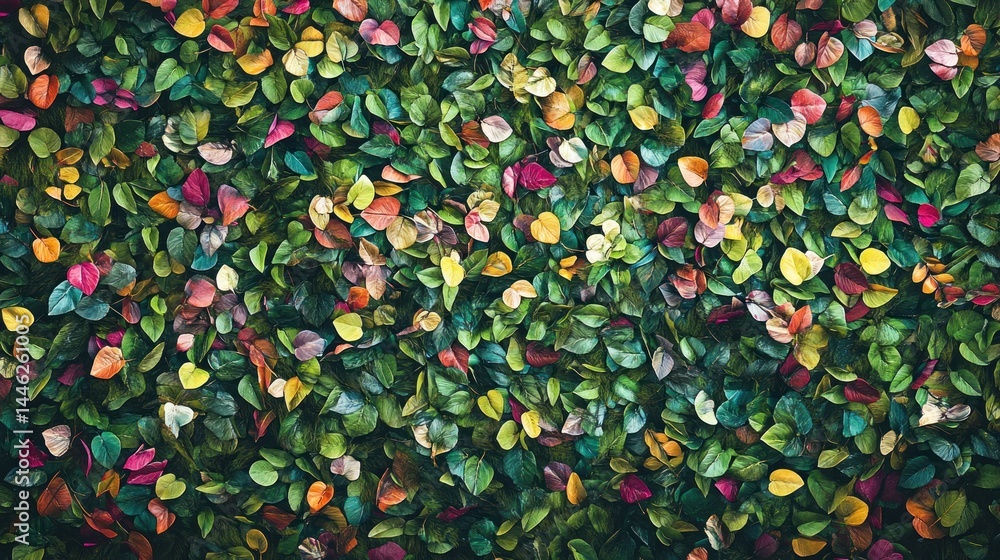 Poster Colorful array of leaves creating a vibrant and dense background