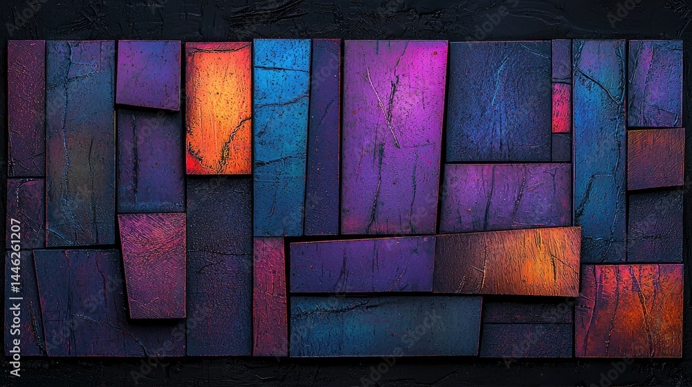 Poster Abstract geometric blocks of color arranged in a unique aesthetic display