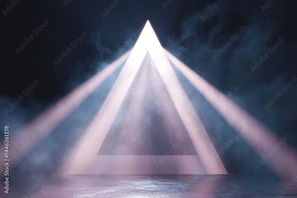 Poster Light rays create an abstract triangle in a mystical atmosphere with hazy background, Animation depicting light rays circling an abstract triangle