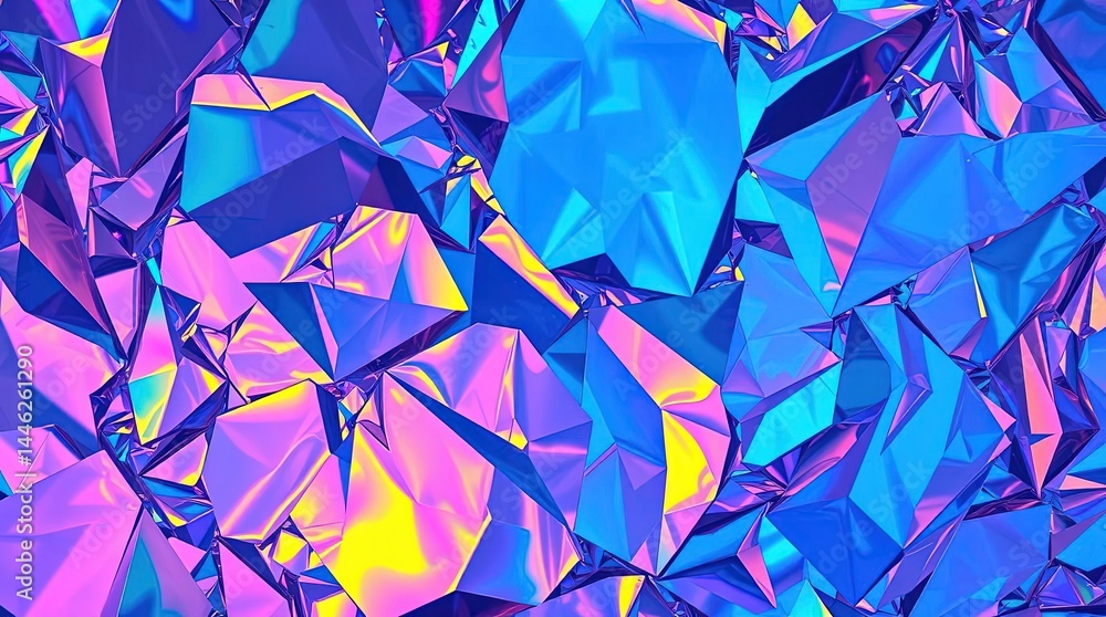 Poster vibrant reflections of color dance across angular surfaces in a kaleidoscopic display of light and s