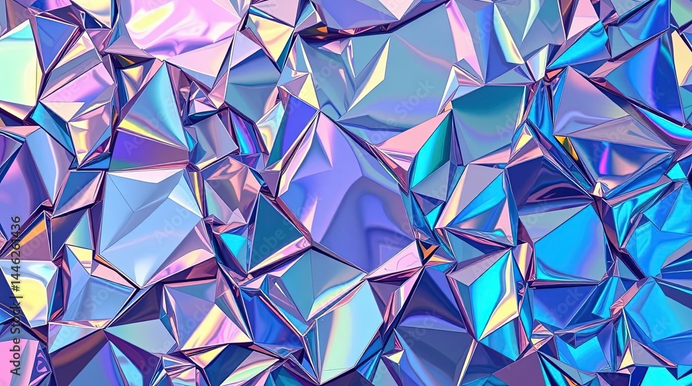 Poster colorful reflections of light on crumpled metallic surfaces create an abstract and mesmerizing visua