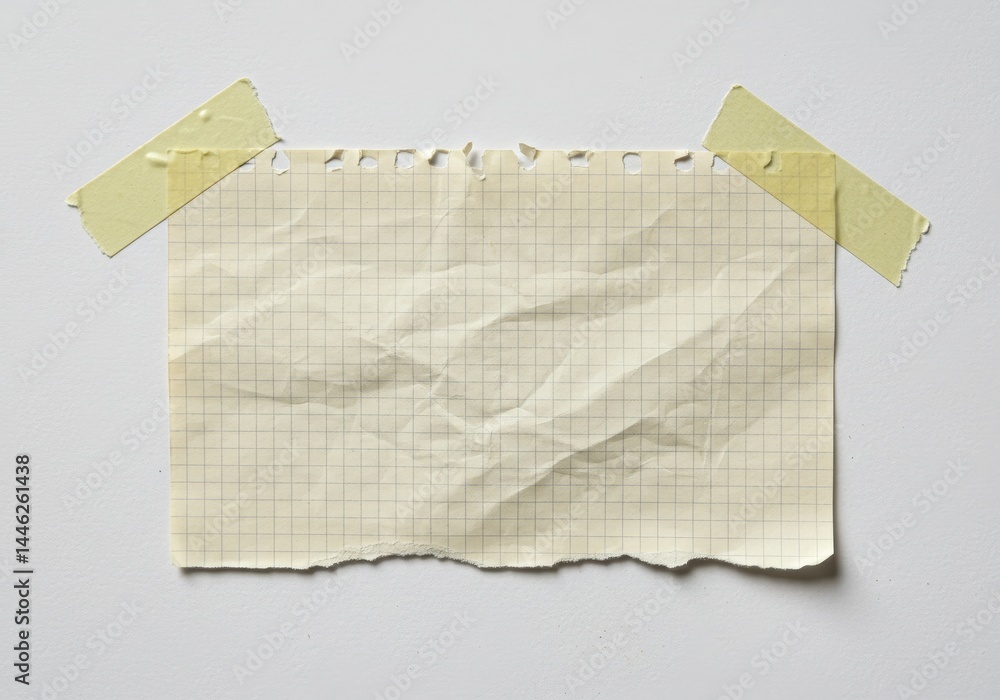 Poster torn piece of graph paper attached with tape on a white background