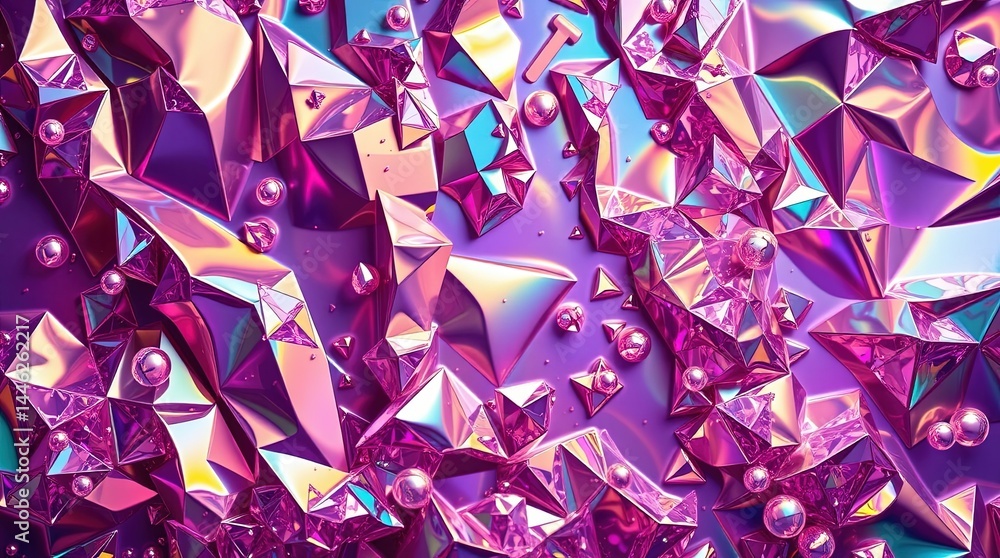 Poster vibrant geometric shapes and glossy spheres create a mesmerizing abstract art piece filled with dyna