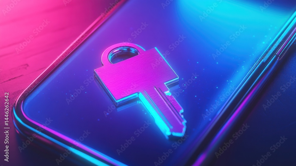 Poster Security key illuminated on a modern smart phone screen