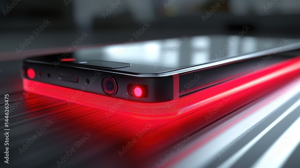Poster close up view of a smartphone with red glowing light