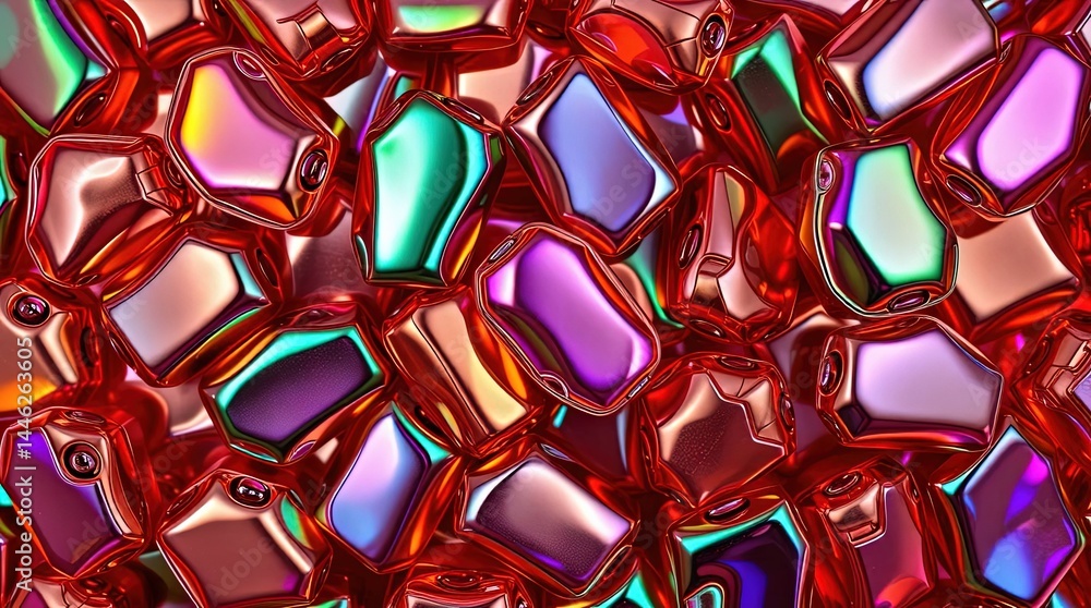 Poster colorful reflections of vibrant red and shimmering metallic shapes create a visually stunning abstra