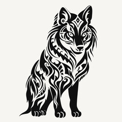 Obraz premium Wolf tribal tattoo design illustration animal art canine predator mammal wild black and white drawing silhouette