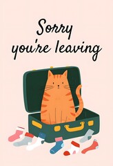 Whimsical Farewell Greeting Card with Playful Cat in Suitcase Design – Cards & Invites 