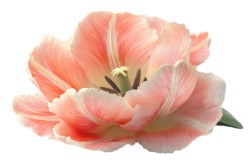 Delicate peach tulip blossom soft petals close up view pure white background springtime bloom