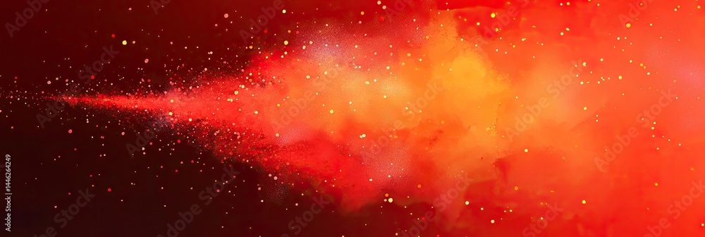 Poster Red Orange Nebula with Glowing Particles and Texture Abstract Background