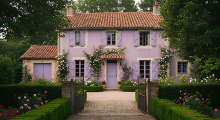 Fototapeta premium Charming Lilac Villa With Lush Gardens In French Countryside