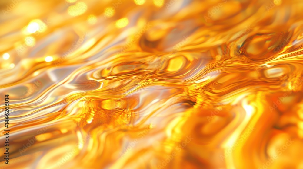 Poster golden liquid with swirls and ripples creates abstract design