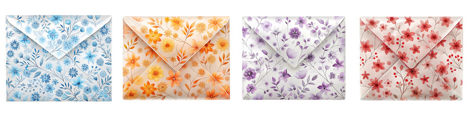 Decorative Floral Patterned Envelopes with Beautiful Flower Design Isolated Transparent Background PNG