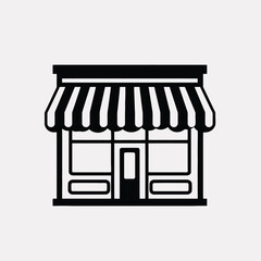 Storefront shop building icon small business market retail commerce facade awning architecture vector graphic silhouette
