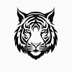 Tiger head drawing illustration vector graphic design black and white animal wildlife predator feline art silhouette