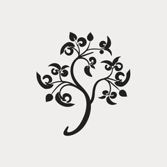 Tree branch leaves floral design nature plant silhouette art decorative flourish ornament black white