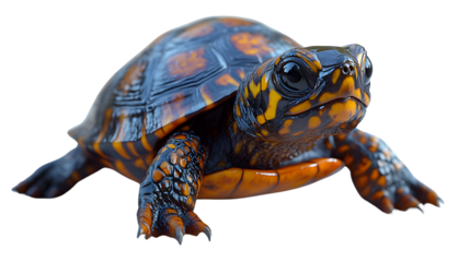 A vibrant turtle with striking patterns on its shell and limbs perfect for nature wildlife a
