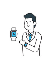 Businessman checking smartwatch with curious look