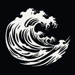 Wave ocean sea water nature art design illustration black white graphic abstract vector drawing icon 100 silhouette