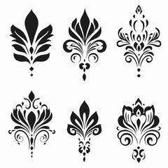 Fototapeta premium Damask floral ornament pattern design vector vintage decorative elegant flourish scroll element art set black silhouette
