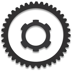 Zweifach gezahntes Zahnrad mit mittigem Innenkreis, dargestellt als technisches Piktogramm