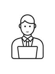 Smiling businessman character with laptop vector illustration