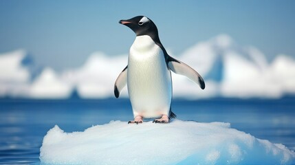 Obraz premium A solitary penguin stands on a small chunk of ice