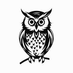 Fototapeta premium Owl vector black and white animal bird illustration wildlife nature nocturnal predator design silhouette graphic art