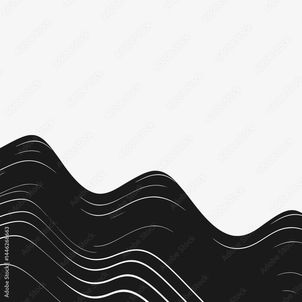 Poster abstract waves background black and white lines wavy pattern smooth curves modern design monochrome 