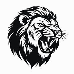 Illustration of a roaring lion head black and white drawing animal wildlife mammal feline predator art silhouette