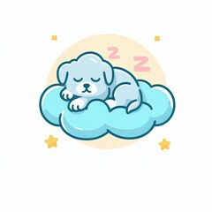Obraz premium Charming Puppy Resting Amid Stars and Moon Illustration