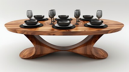 Artistic wooden dining table in modern layout high resolution photo