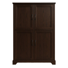 Fototapeta premium Elegant tall storage cabinet crafted from rich dark brown wood with four paneled doors and classic handles.
