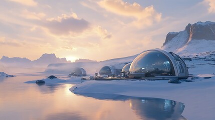 Snowy landscape with futuristic structures