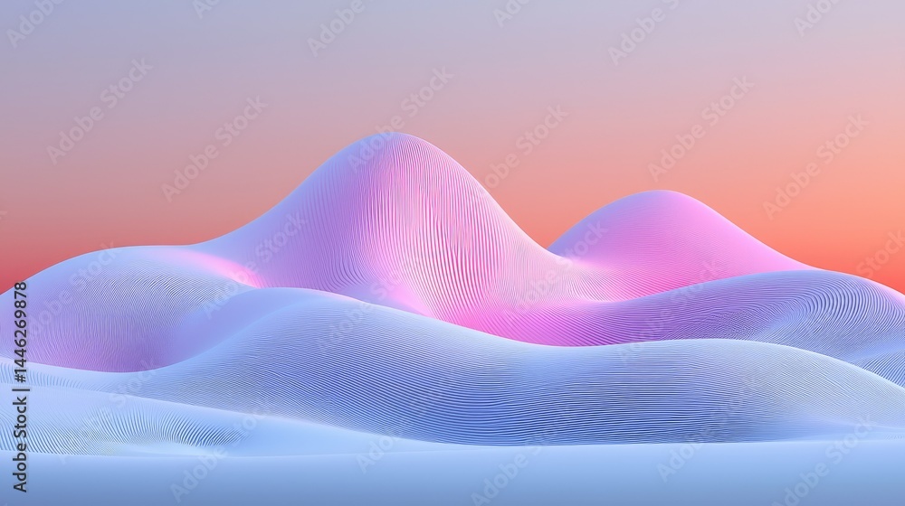 Poster abstract landscape of softly colored undulating surfaces and vibrant gradients