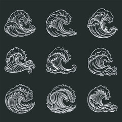 Tidal Wave Water Sketch Vector Illustrations, cartoon doodle